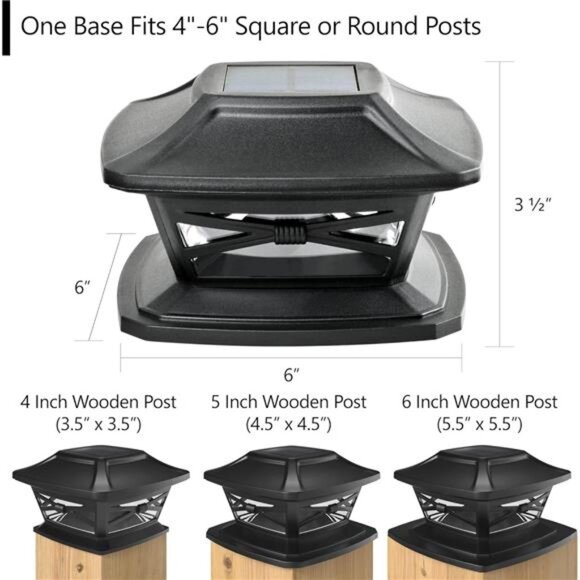Lighting Flexfit Solar Outdoor Post Cap Lights - Includes Bases for 4x4 5x5 6x6 - Picture 4 of 7